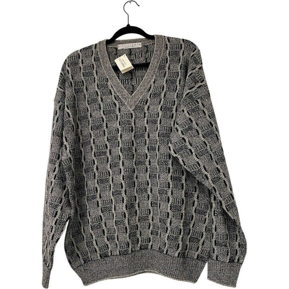 Vintage Equilibrio Men Sweater Medium Gray Geometric Textured Pullover Coogi NWT